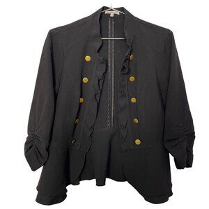 Charlotte Russe Black Ruffled Peplum Jacket With Gold Buttons Size L